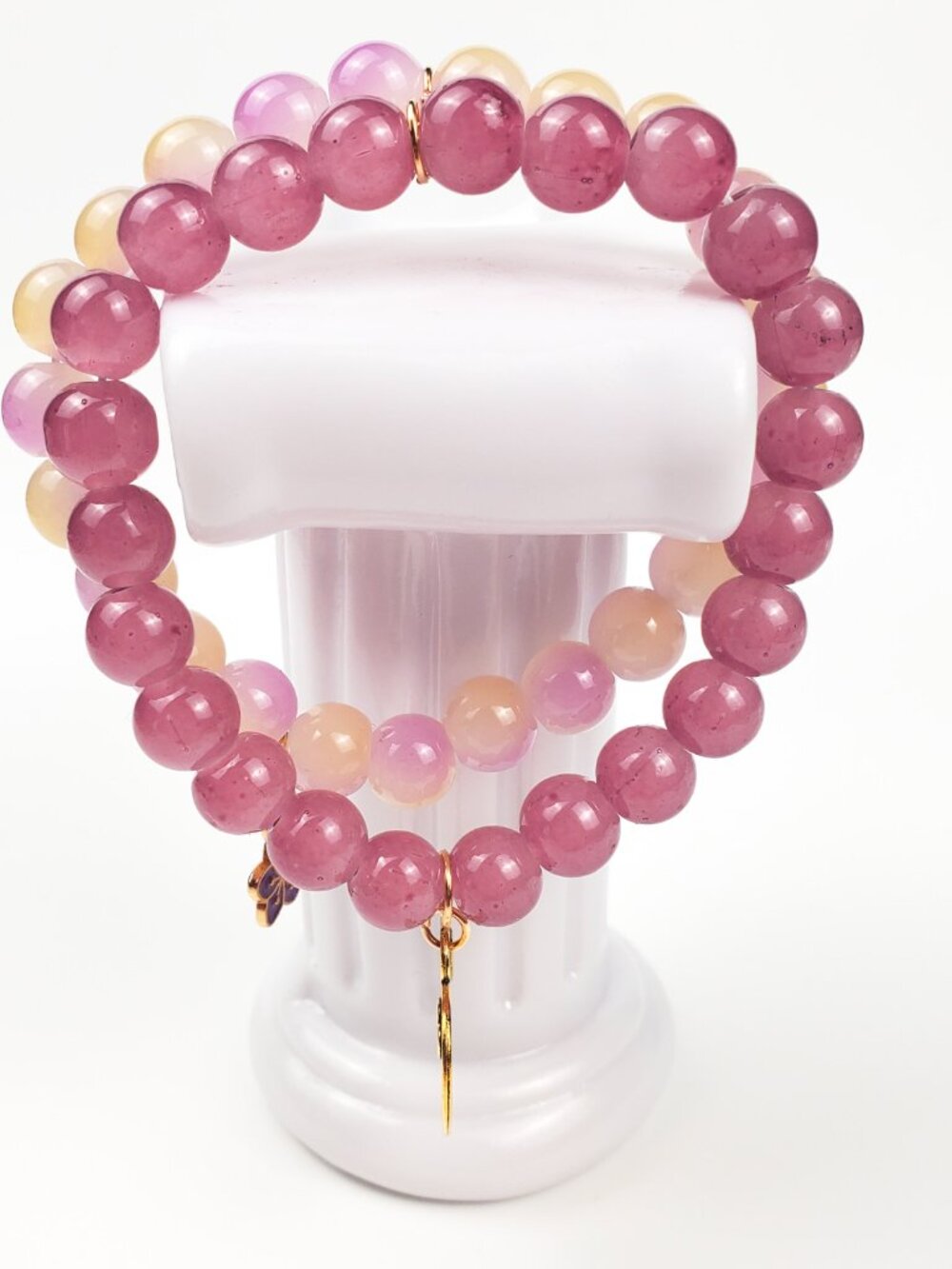 Pink Bracelet Stack, Purple Flower Charm Bracelet, Coquette Beaded Bracelets - Picture 11 of 12